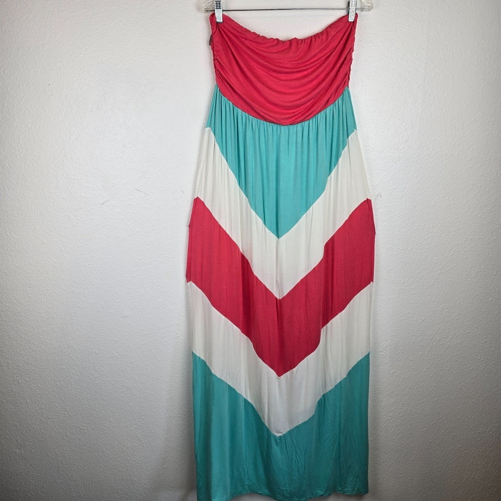 Women's Maxi Dress Multicolor Chevron Pleated Sleeveless Square Neck Pullover